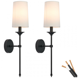 Conjunto de Luminária de Parede com Fio, Estilo Vintage, Material de Metal e 2 Peças, 110V, PASSICA DECOR, Preta