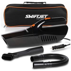 Aspirador de Pó Automotivo Portátil 12V Portátil e Recarregável com Acessóriose Estojo, SWIFTJET, Preto
