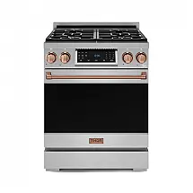 Fogão a gás GLP profissional 76cm Thor Kitchen Gordon Ramsay inox/rose gold painel touch basculante convecção grelha contínua 129L 110V