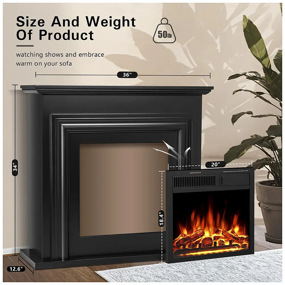 Lareira Elétrica R.W.FLAME 91x86cm 1500W Chamas LED Móvel Controle 110V — foto 3