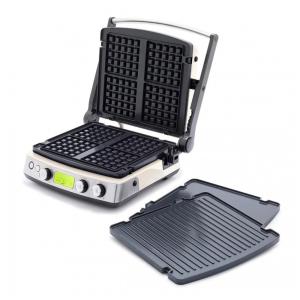 Grill Elétrico 7 em 1 com Dois Conjuntos de Placas de Waffle para Grelha e Tesoura de Sombra Ajustável, 220V 1600W, GreenPan, Branco Creme