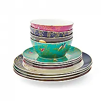 Aparelho de Jantar Sara Miller London Chelsea 12 Peças Porcelana Fina Serviço para 4 Friso de Ouro