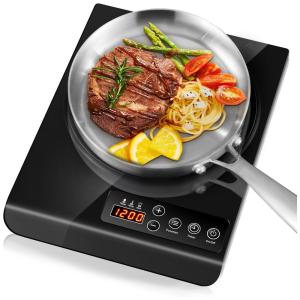 Cooktop Elétrico Portátil de Indução com Queimador Único, Plugue, Placas de Aquecimento Rápido e Temperatura Ajustável, 110V 1200W