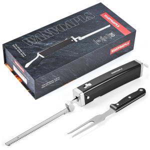 Conjunto de Facas Elétricas sem Fio Wanvoapls: Faca de Entalhe Recarregável com Trava de Segurança, Cabo Ergonômico Preto com Facas