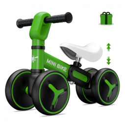 Bicicleta sem Pedal com 4 Rodas para Crianças de 1 a 3 Anos, YGJT, Verde