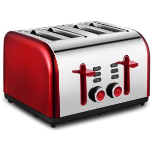 Torradeira 4 Fatias 7 Níveis de Tostagem 1400W, 110v, CUSINAID, Vermelho