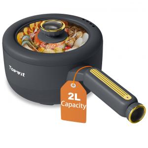 TopWit Panela Elétrica 2L com Revestimento Antiaderente, Controle Duplo de Potência e Design Portátil Cinza