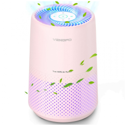 Purificador de Ar VENDFO VF10, Filtro HEPA H13, Cobertura até 54m², Silencioso 24dB, 3 Velocidades, Saída 360°, Child Lock, Rosa, 110V