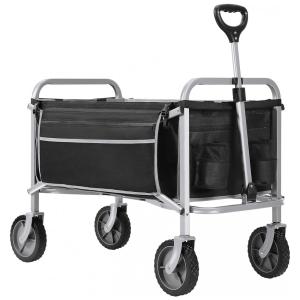 Carrinho Dobrável para Camping e Jardim, Capacidade 100kg com Bolsa Lateral e Porta Bebidas, Kuznap, Preto