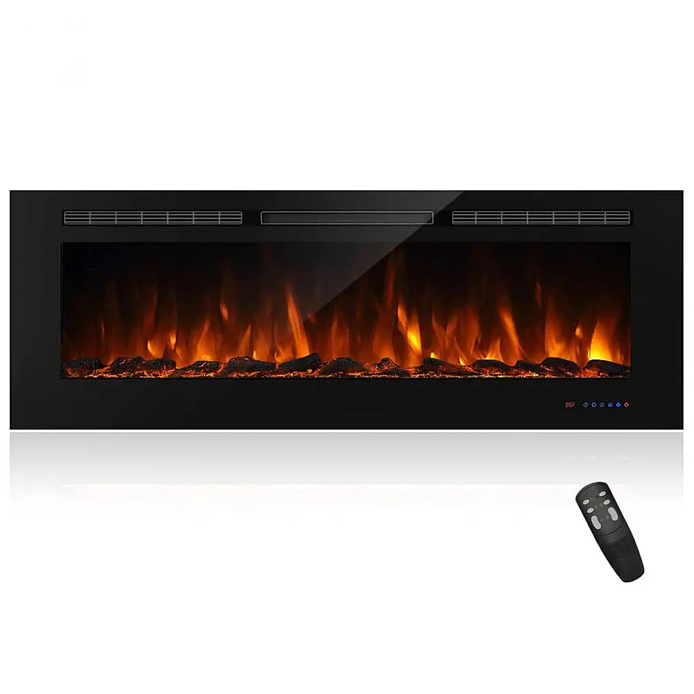 Lareira Elétrica de Embutir A54x152L com Controle Remoto e Chama Ajustável, 110V 1500W, Masarflame, Preta