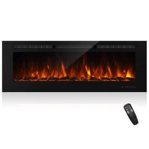 Lareira Elétrica de Embutir A54x152L com Controle Remoto e Chama Ajustável, 110V 1500W, Masarflame, Preta