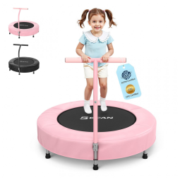 Mini Cama Elástica Dobrável com Alça Ajustável e Fácil Montagem, para Crianças de 2 a 5 Anos, Bcan, Rosa