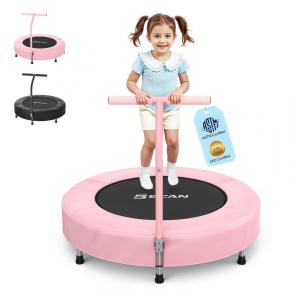 Mini Cama Elástica Dobrável com Alça Ajustável e Fácil Montagem, para Crianças de 2 a 5 Anos, Bcan, Rosa