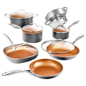 Conjunto de Panelas Antiaderente Revestida de Cerâmica, 12 Peças, GOTHAM STEEL 8055, Cinza