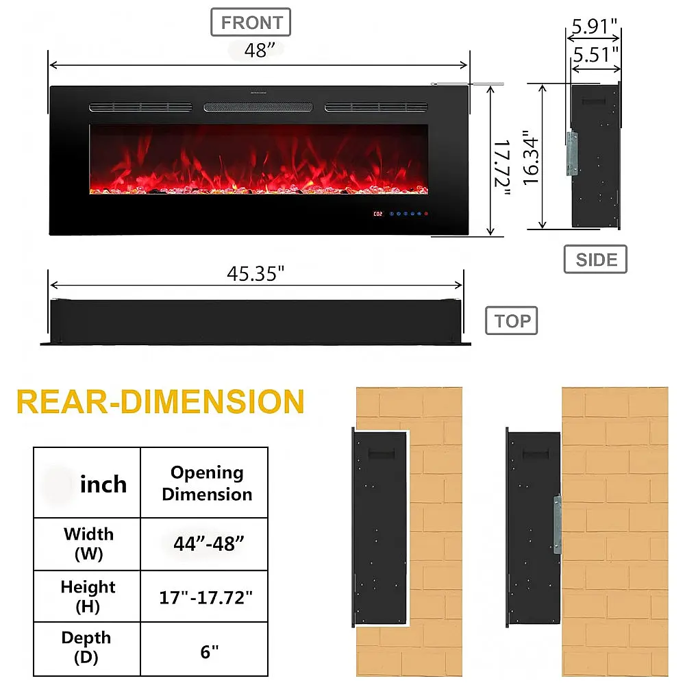 Lareira Elétrica Rodalflame 122x45cm 1500W 13 Cores LED Embutir 110V — foto 2