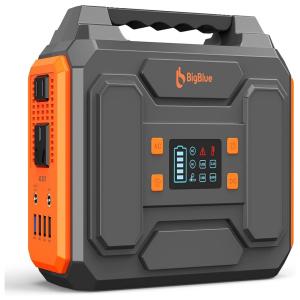 BigBlue Gerador de Energia Solar Portátil 67500mAh 110V com 2 Tomadas, 4 USB, e Luz SOS, Preto