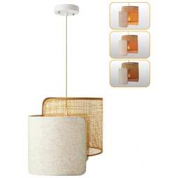 BAMWUAN Luminária Pendente Boho com Ajuste de Altura até 88 cm, Abajur de Bambu e Linho para Sala, Cozinha e Quarto