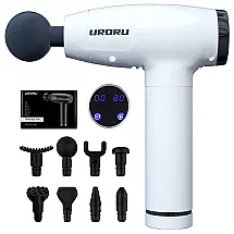 URORU Massageador Pistola Elétrico Profissional Sem Fio 8 Acessórios 32 Velocidades, Tela Led