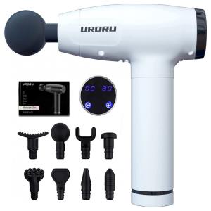 URORU Massageador Pistola Elétrico Profissional Sem Fio 8 Acessórios 32 Velocidades, Tela Led