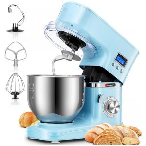Batedeira Elétrica de Bancada 5.3 Litros 8 Velocidades em Aço Inoxidável com Painel LED, 110V 1000W, HAUSWIRT, Azul Claro