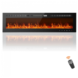 Lareira Elétrica de Embutir A43x228L Ultrafina com Painel Digital, Controle Remoto, Temporizador e Controle por APP, 110V, Anpuce, Preta