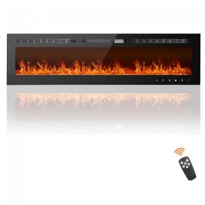 Lareira Elétrica de Embutir A43x228L Ultrafina com Painel Digital, Controle Remoto, Temporizador e Controle por APP, 110V, Anpuce, Preta