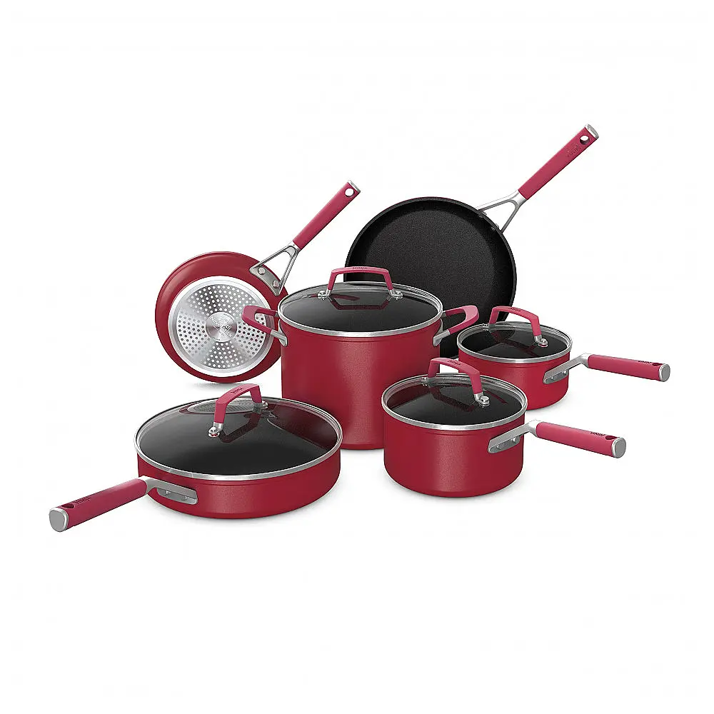 Conjunto de Panelas Ninja C29500 NeverStick Vivid 10 Peças Vermelho Crimson Antiaderente Forno 204°C