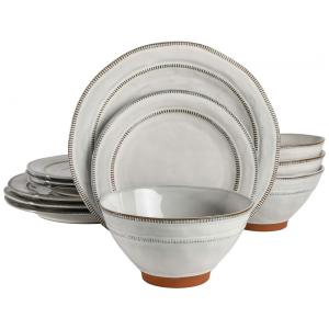 Aparelho de Jantar com 12 Peças em Cerâmica e Esmalte Reativo, Gibson Elite Terranea, Branco