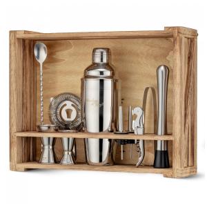 Kit Bn Profissional 11 Peças em Aço Inoxidável com Suporte de Madeira, Cor, MIXOLOGY CRAFT 8541911214, Prateado