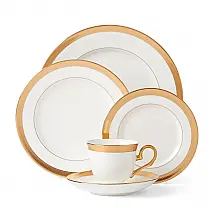 Jogo Individual Lenox Lowell Branco 5 Peças Bone China Friso de Ouro