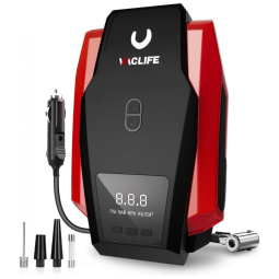 Compressor de Ar com Fio Portátil 150 PSI Recarregável com Tela LED e Manômetro Digital, 12V, VacLife ATJ1166, Vermelho