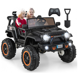 Carro Elétrico Infantil 2 Lugares OLAKIDS Preto 24V 2WD/4WD Jeep 4x550W Controle Remoto LED Suspensão Música 20" Assento Duplo