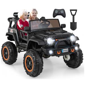 Carro Elétrico Infantil 2 Lugares OLAKIDS Preto 24V 2WD/4WD Jeep 4x550W Controle Remoto LED Suspensão Música 20" Assento Duplo