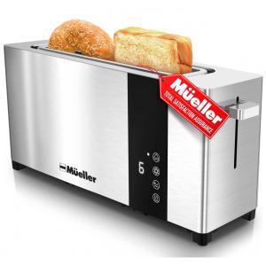 Torradeira Elétrica 2 Fatias com 6 Níveis de Tostagem de Aço Inoxidável e Visor LCD, 800W 110V, Mueller Austria, Prata