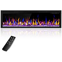 Lareira Elétrica de Embutir A40x127L cm com Controle Remoto, 13 Cores de Chamas e 5 Brilhos, 110V 1500W, Alpaca, Preta