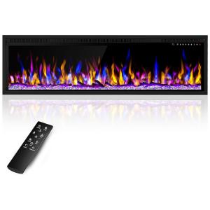 Lareira Elétrica de Embutir A40x127L cm com Controle Remoto, 13 Cores de Chamas e 5 Brilhos, 110V 1500W, Alpaca, Preta