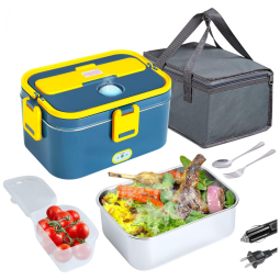 Marmita Elétrica Portátil 1,8L com Recipiente de Aço Inoxidável, 12V 110V 60W, Dupasu, Azul e Amarelo