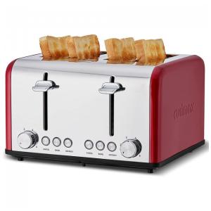 CUSIMAX Torradeira Elétrica 2 Fatias, 6 Níveis de Tostagem, Aço Inoxidável, 110V, 1650W, Vermelha