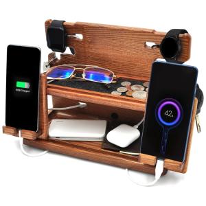 BarvA Porta Chaves e Organizador Tudo em Um de Madeira com Suporte para Celular, Marrom