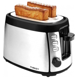 Torradeira de 2 Fatias com 7 Níveis de Tostagem, Aço Inoxidável, 800W, 110v, TUMIDY, Prateado