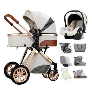 Carrinho de Bebê 3 em 1 com Cesta, Acessórios, Fácil Dobragem e Reclinação em Várias Posições, YCKEGEW, Branco