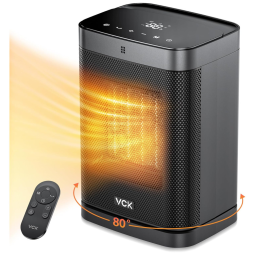 Aquecedor Elétrico com Controle Remoto, Oscilação de 80, Termostato e Temporizador, 110V 1500W, VCK, Preto