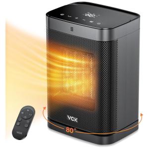 Aquecedor Elétrico com Controle Remoto, Oscilação de 80, Termostato e Temporizador, 110V 1500W, VCK, Preto