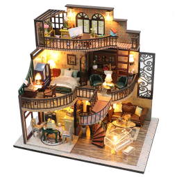 Casa em Miniatura Realista com Móveis de Madeirae Música para Adultos e Adolescentes, Escala 124, Lannso M2132, Marrom