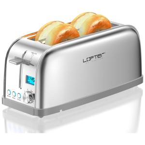Torradeira Elétrica 2 Fatias, 7 Níveis de Tostagem, Aço Inoxidável, 1500W, 110v, LOFTER MD180013, Prateado