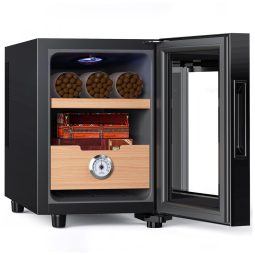 Umidor Elétrico KingChii 16 Litros, com Controle de Temperatura, Prateleiras de Cedro Espanhol e Gaveta Higrômetro - Presente Ideal para