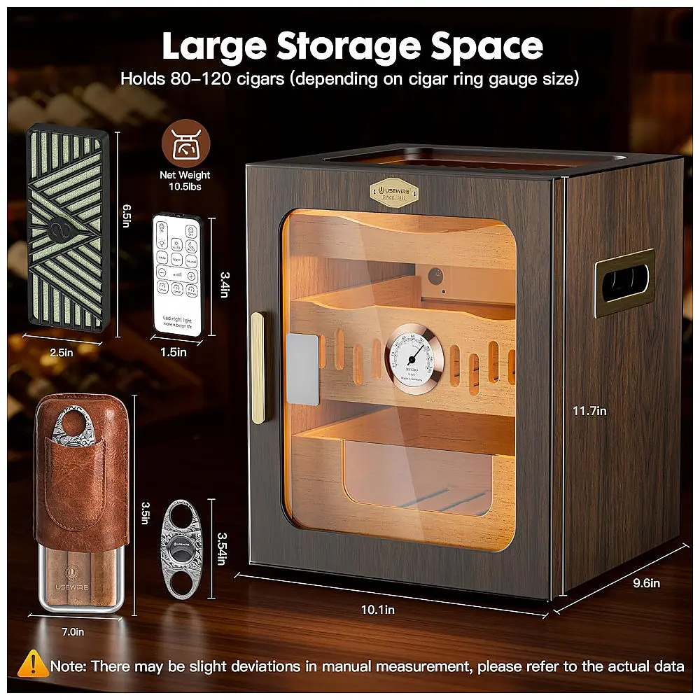 Humidor para Charutos Usewire Madeira Nogueira com LED 80 Charutos Sistema Duplo de Umidificação — foto 2