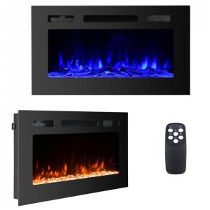 Lareira Elétrica de Embutir A43x76L cm com Temporizador, Controle Remoto e Digital, 110V 1500W, Eueiriup, Preta