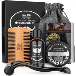 Kit para Barba Profissional Portátil com Cera e Pente, 4 Itens, ISNER MILE, Preto