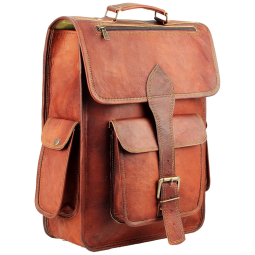 Mochila Vintage de Couro para Laptop Unissex, HULSH, Marrom